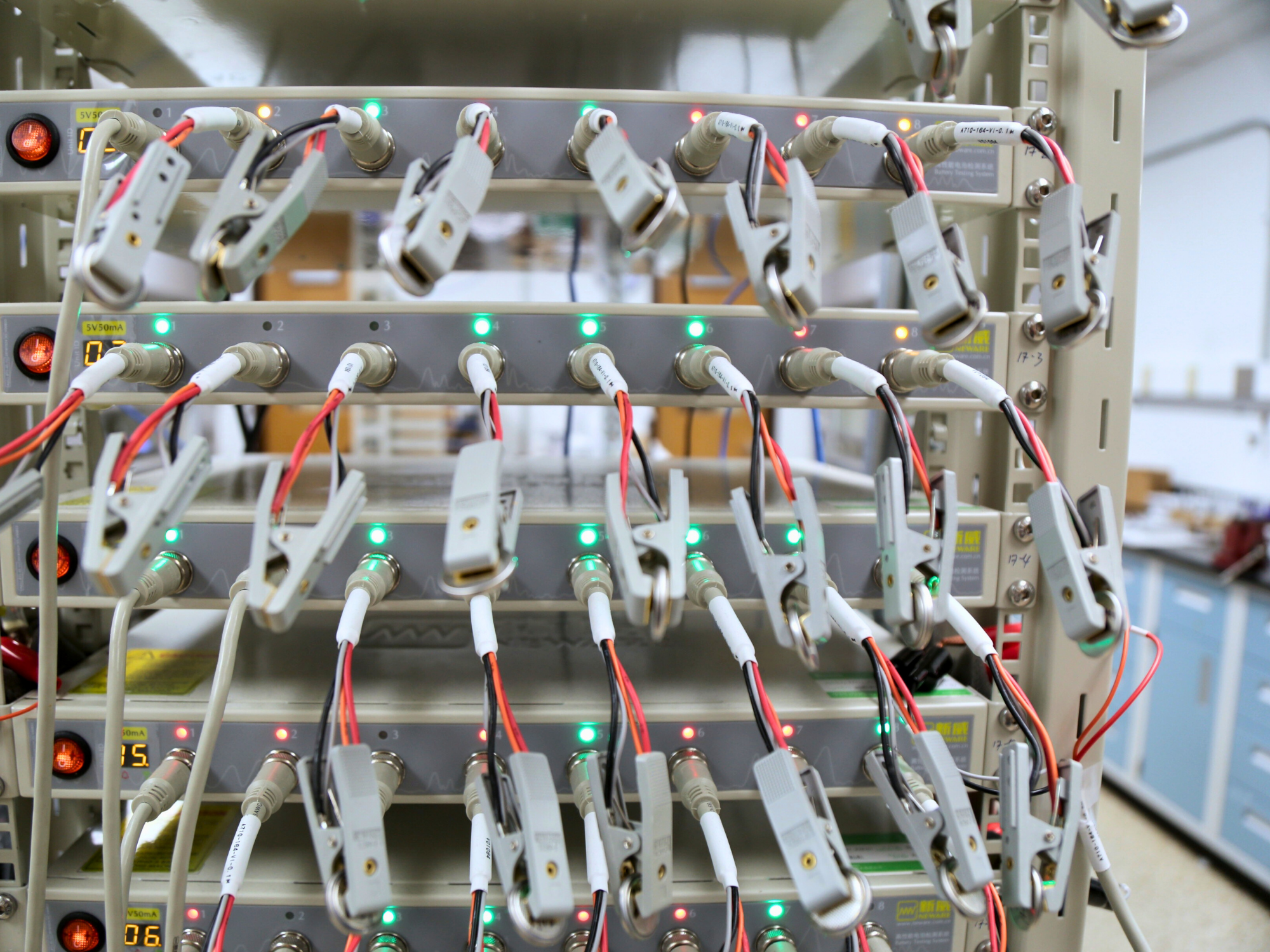 Close-up look at wires and connectors on battery
