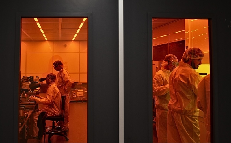 View of semiconductor cleanroom from outer window