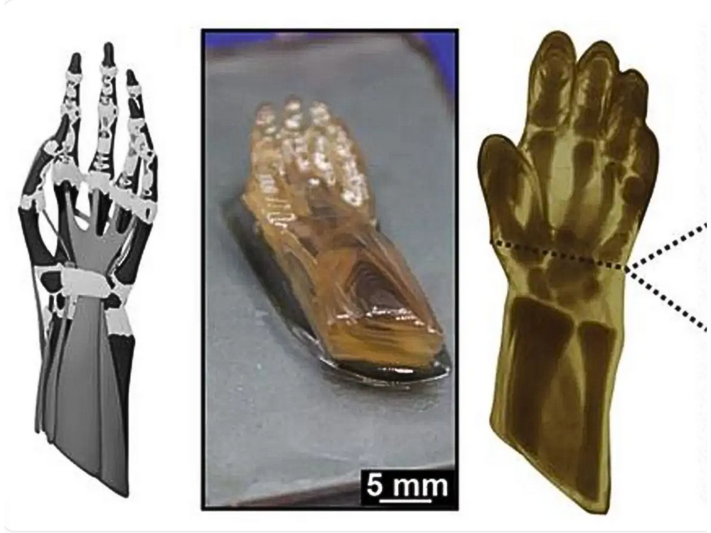 triptych of 3D printed hand